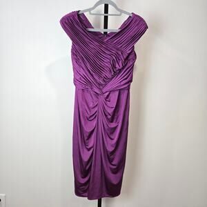 Tadashi Shoji Collection Dress Pleated Gathered Jersey Royal Purple Cocktail S